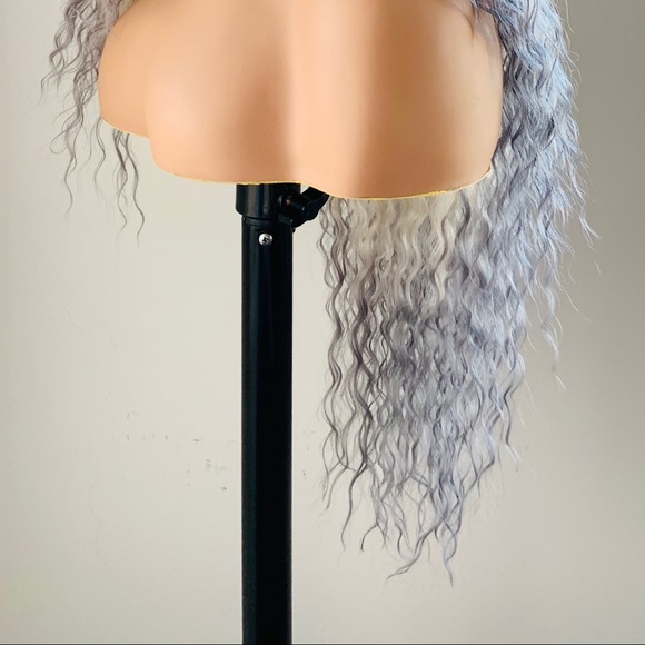 Wavy 28” Ombre White with Blue Lace Front Premium Fiber Wig - Picture 11 of 13